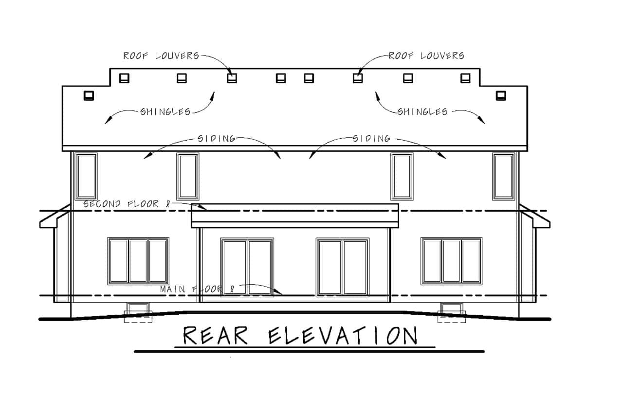 Home Plan Rear Elevation of this 3-Bedroom,1408 Sq Ft Plan -120-2500