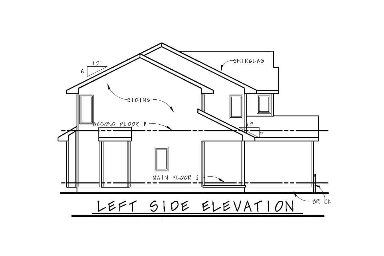 Home Plan Left Elevation of this 3-Bedroom,1408 Sq Ft Plan -120-2500