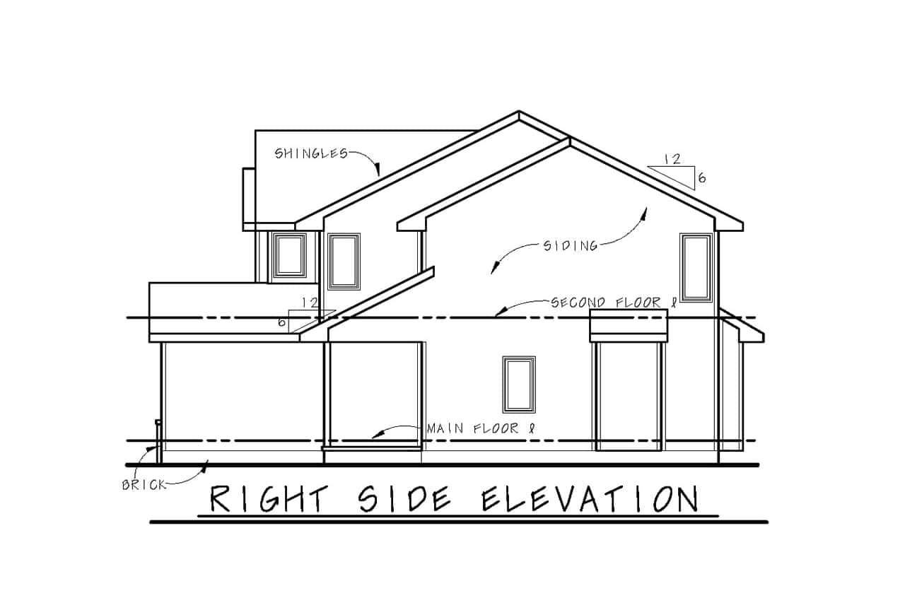 Home Plan Right Elevation of this 3-Bedroom,1408 Sq Ft Plan -120-2500