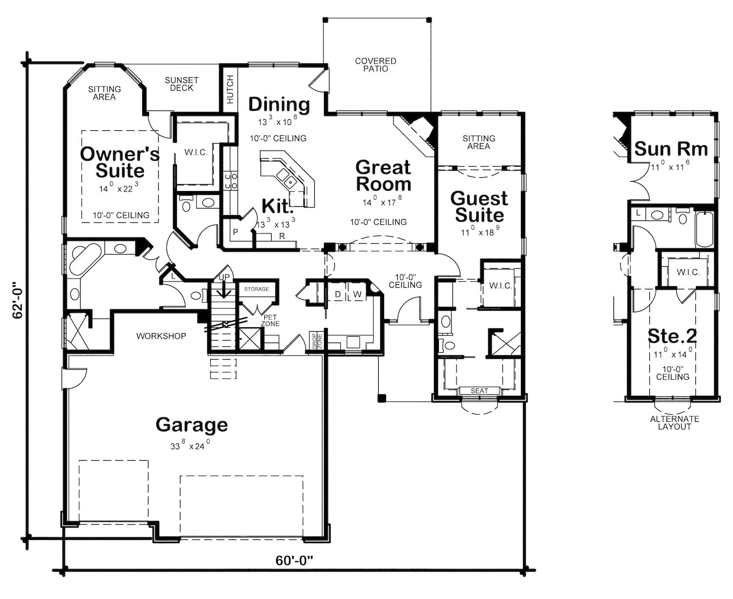Floor Plan Main Level of European Plan #120-2513