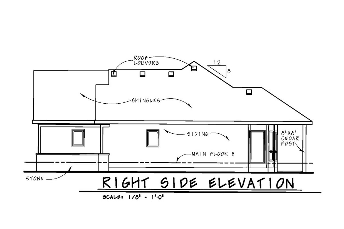 Home Plan Right Elevation of this 2-Bedroom,1436 Sq Ft Plan -120-2532