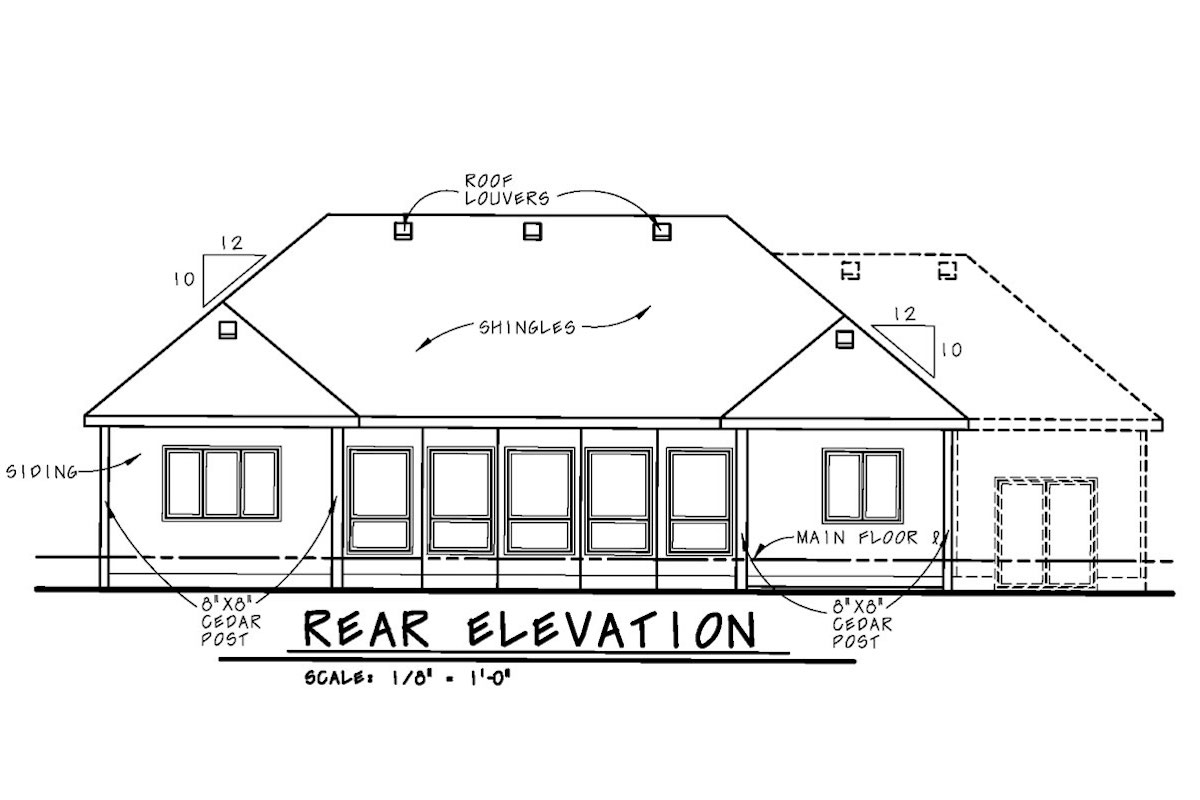 Home Plan Rear Elevation of this 2-Bedroom,1436 Sq Ft Plan -120-2532