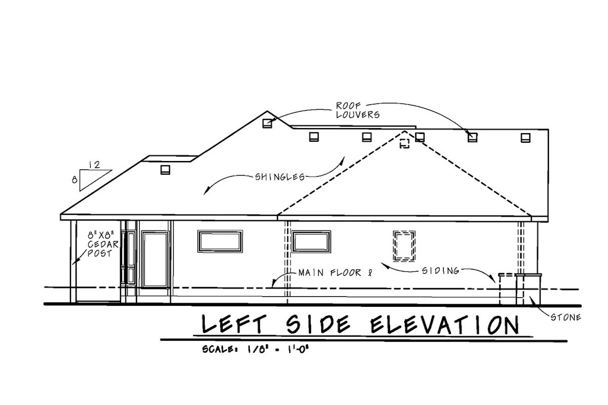 Home Plan Left Elevation of this 2-Bedroom,1436 Sq Ft Plan -120-2532
