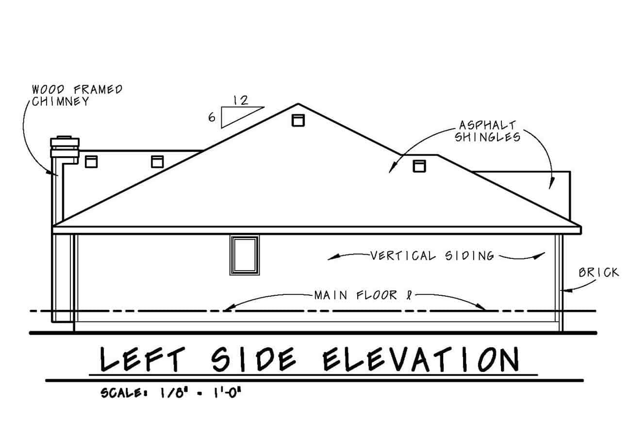 Home Plan Left Elevation of this 3-Bedroom,1453 Sq Ft Plan -120-2534