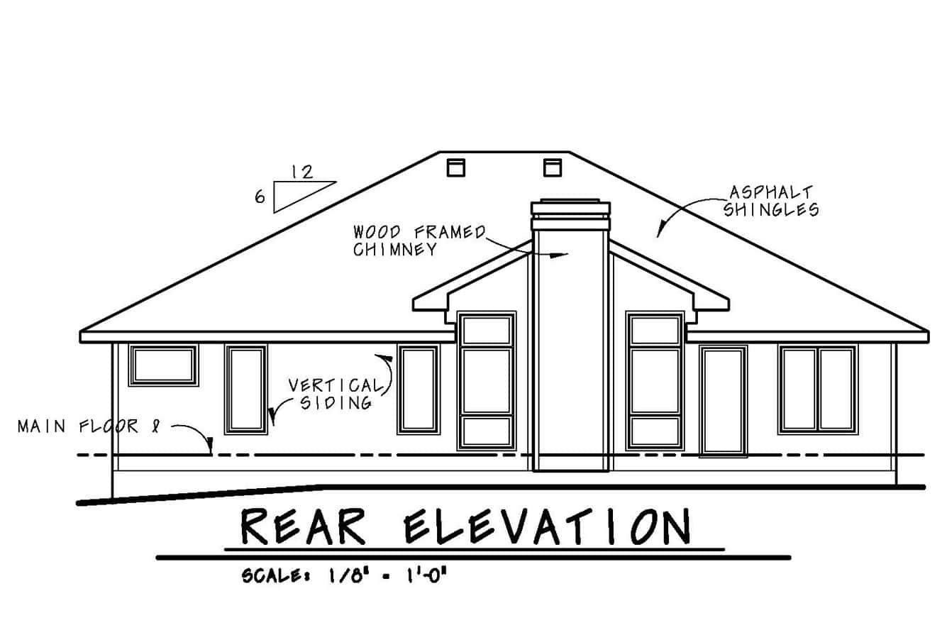 Home Plan Rear Elevation of this 3-Bedroom,1453 Sq Ft Plan -120-2534