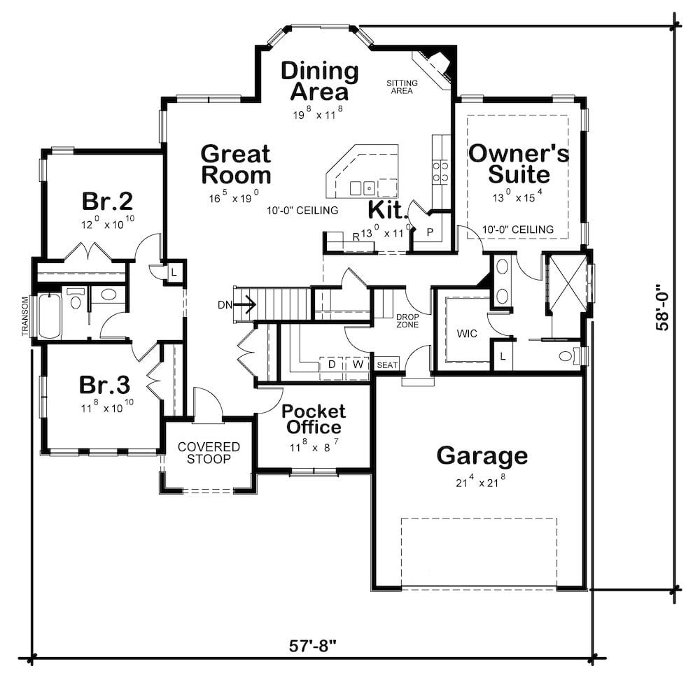 Floor Plan Main Level of Transitional Plan #120-2586