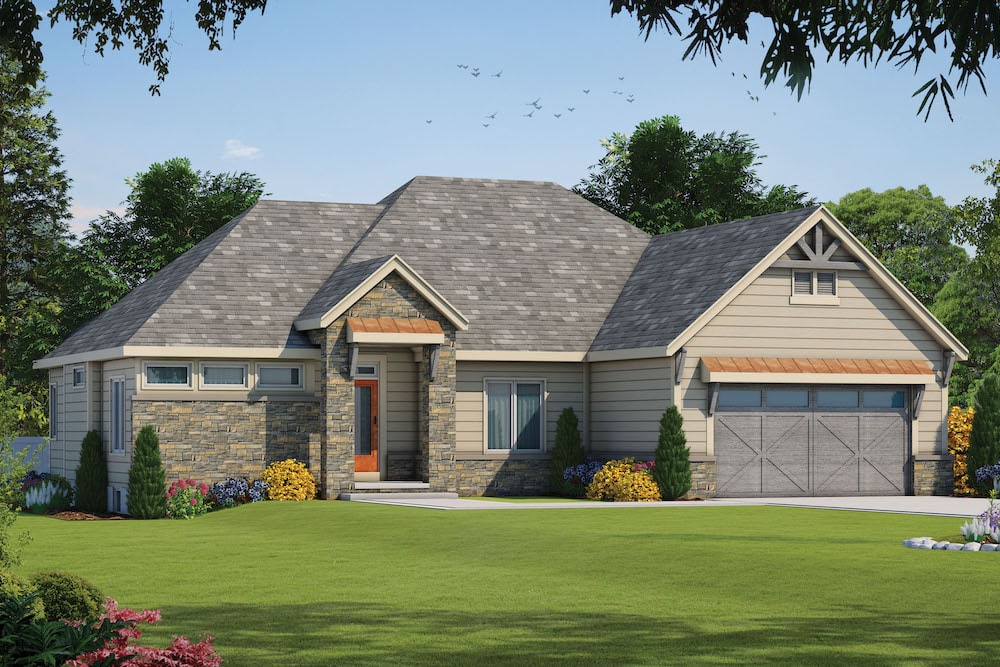 Transitional Ranch style home (ThePlanCollection: House Plan #120-2586)