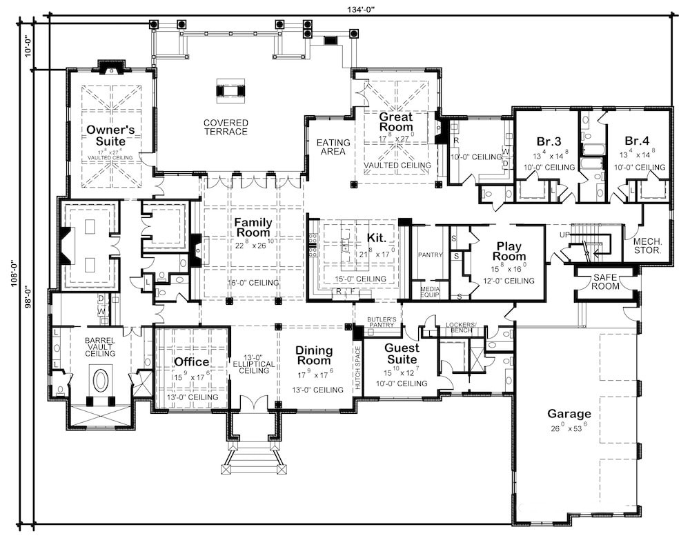 Floor Plan Main Level of French Plan #120-2593