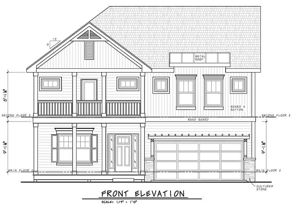 Home Plan Front Elevation of this 4-Bedroom,2597 Sq Ft Plan -120-2613
