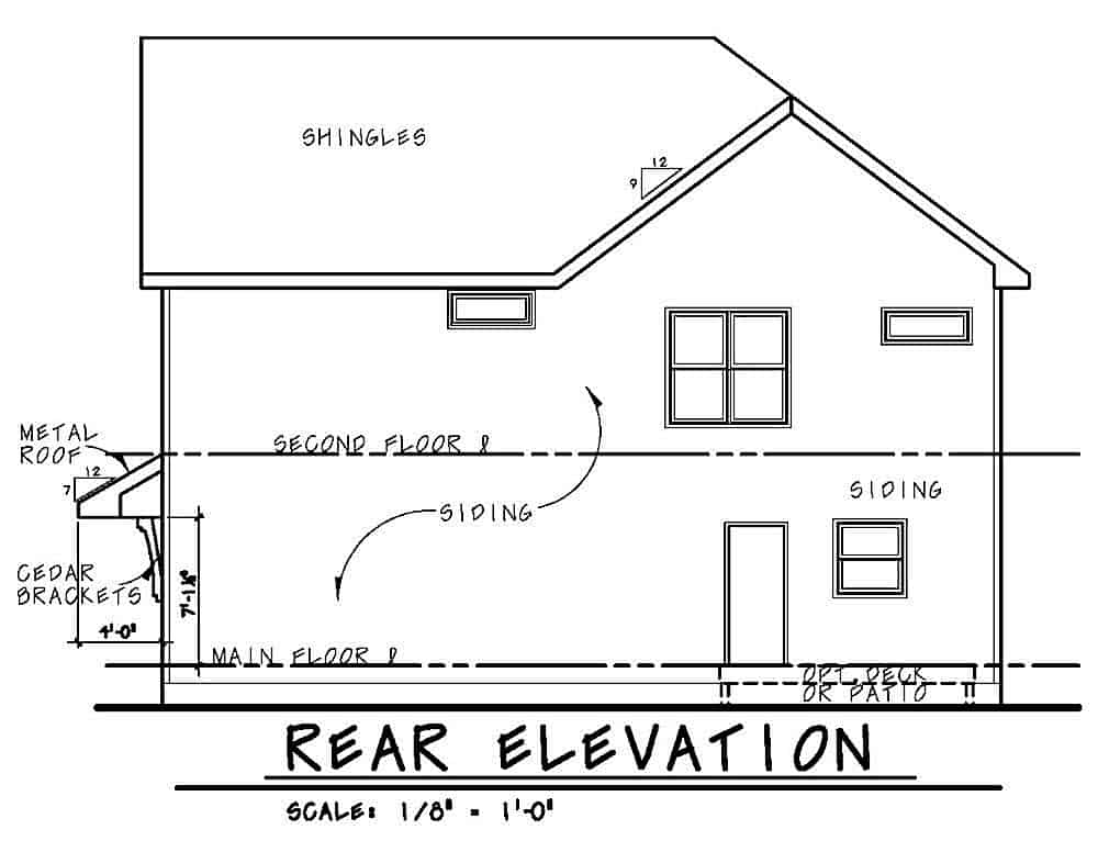 Home Plan Rear Elevation of this 4-Bedroom,2597 Sq Ft Plan -120-2613