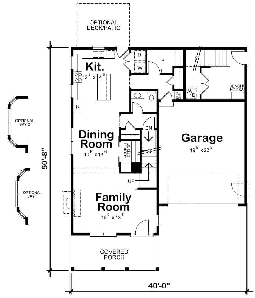 Floor Plan Main Level of Farmhouse Plan #120-2613
