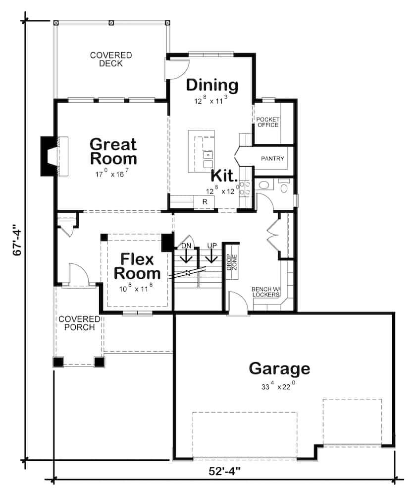 Floor Plan Main Level of Farmhouse Plan #120-2617