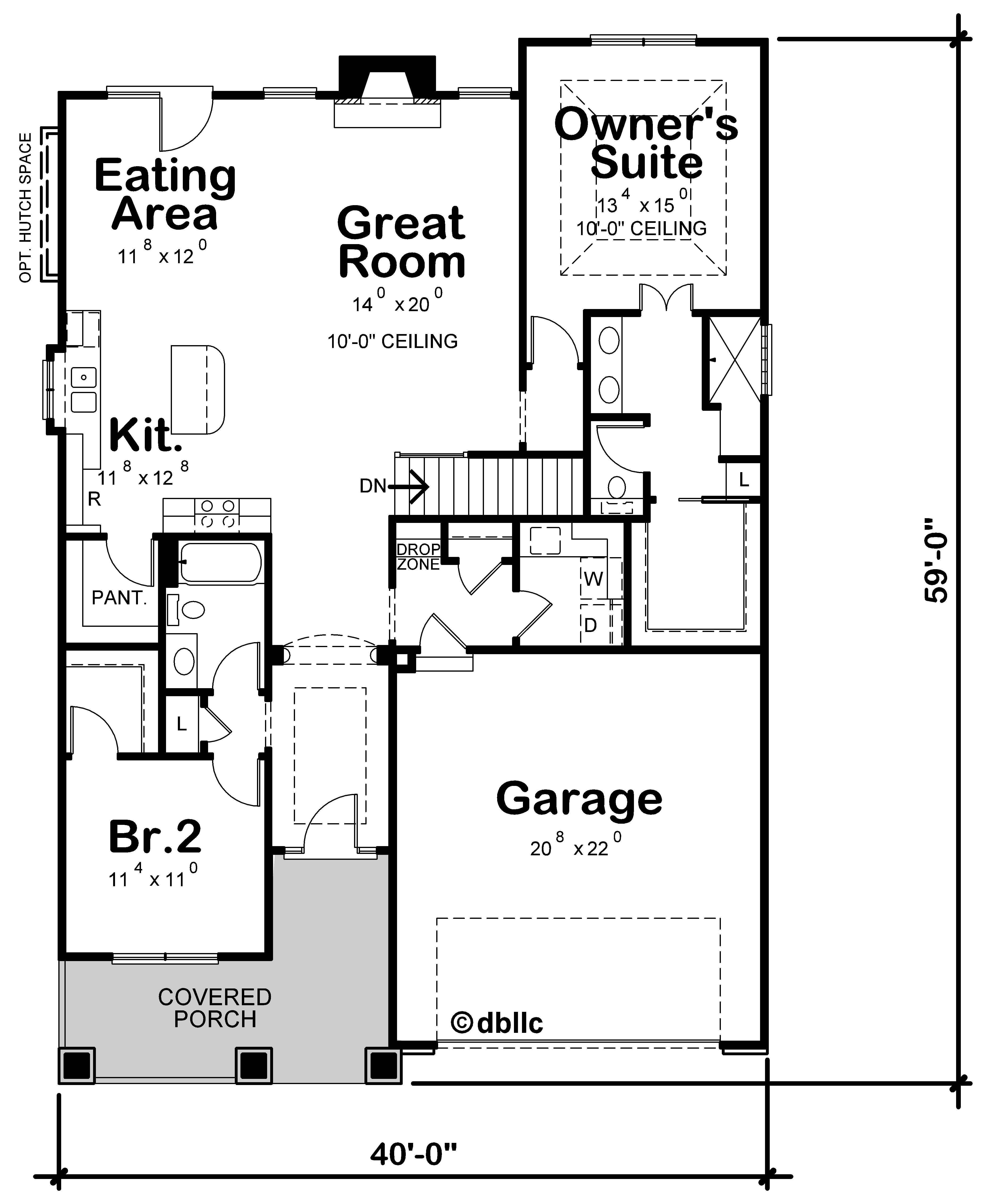 Floor Plan Main Level of Cottage Plan #120-2633