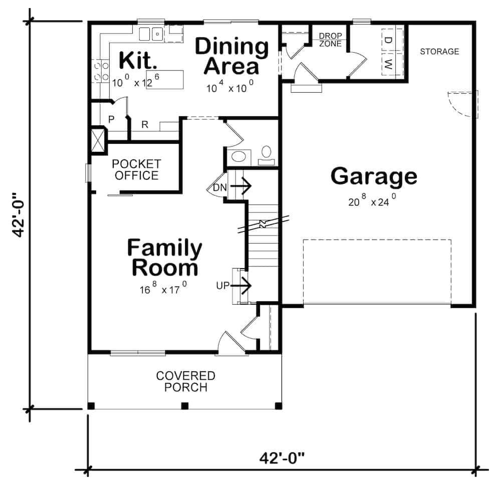 Floor Plan Main Level of Farmhouse Plan #120-2642