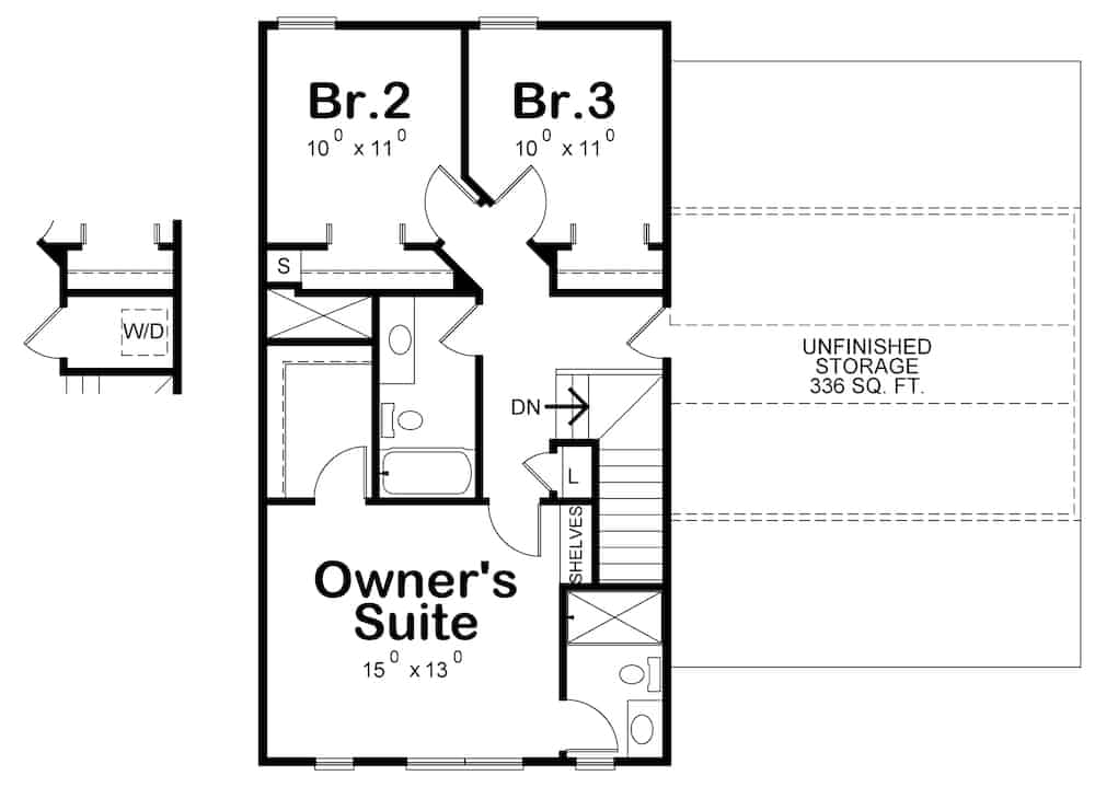 Floor Plan Upper Level of Farmhouse Plan #120-2642