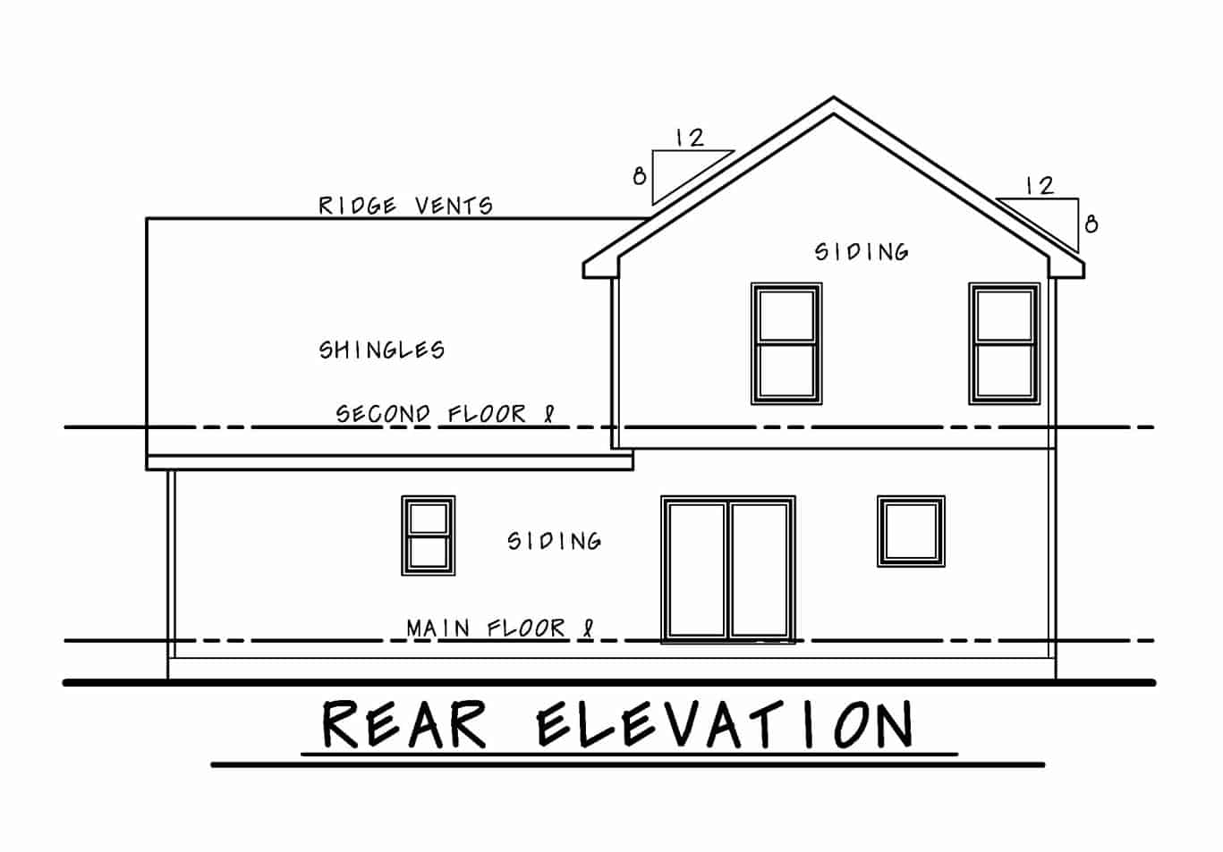 Home Plan Rear Elevation of this 3-Bedroom,1600 Sq Ft Plan -120-2642