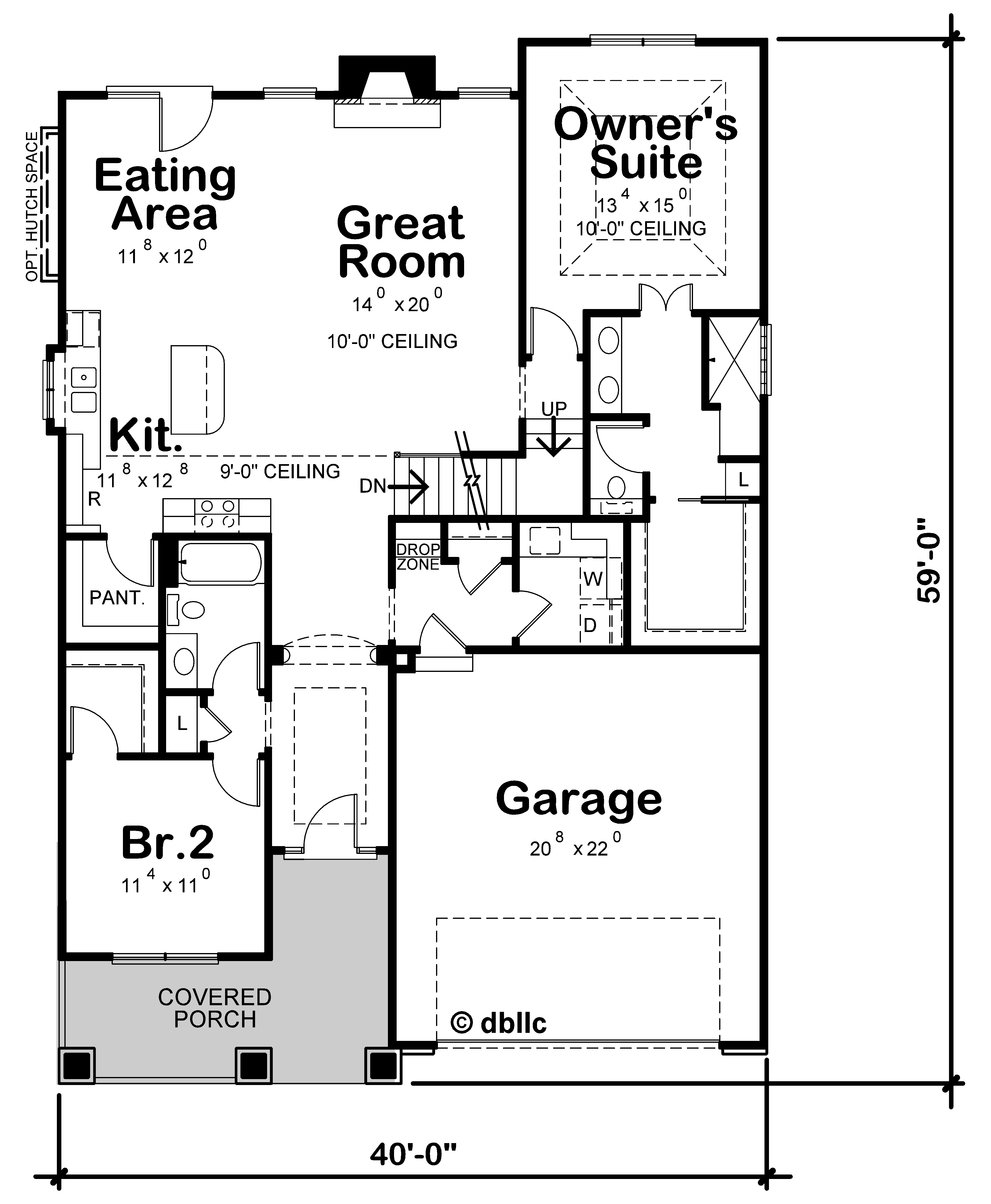 Floor Plan Main Level of Farmhouse Plan #120-2666