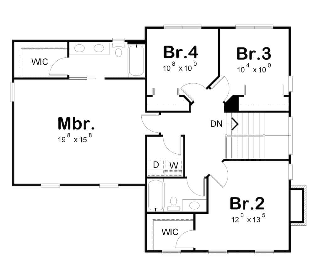 Floor Plan Upper Level of Farmhouse Plan #120-2681