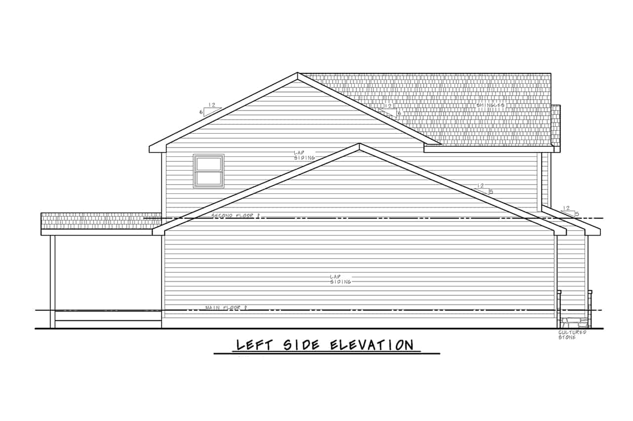 Home Plan Left Elevation of this 4-Bedroom,2373 Sq Ft Plan -120-2705