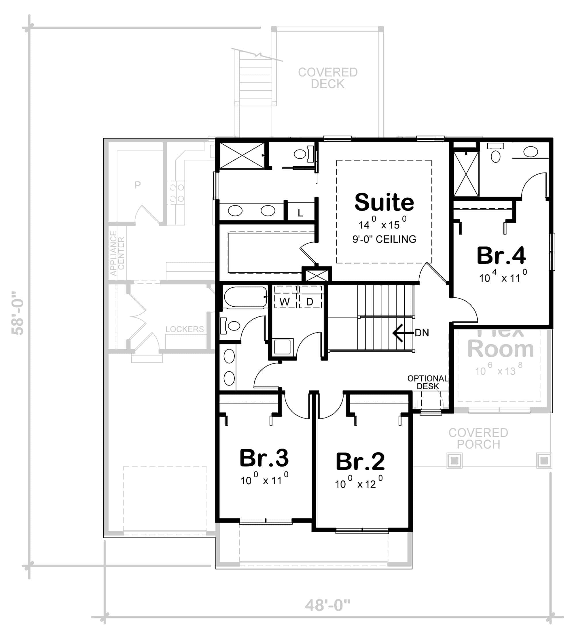 Upper Level of Farmhouse Plan #120-2705