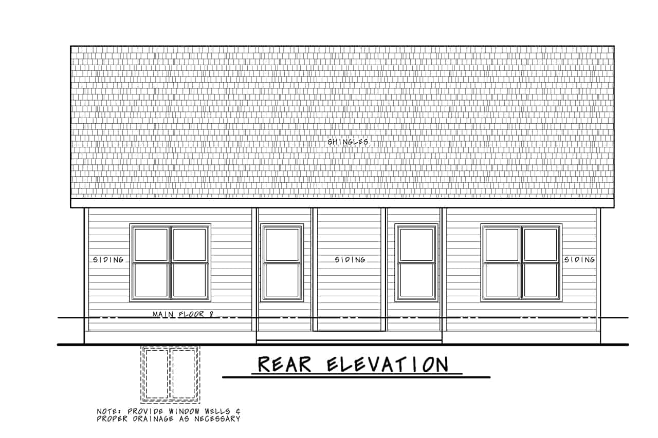 Home Plan Rear Elevation of this 2-Bedroom,1390 Sq Ft Plan -120-2712