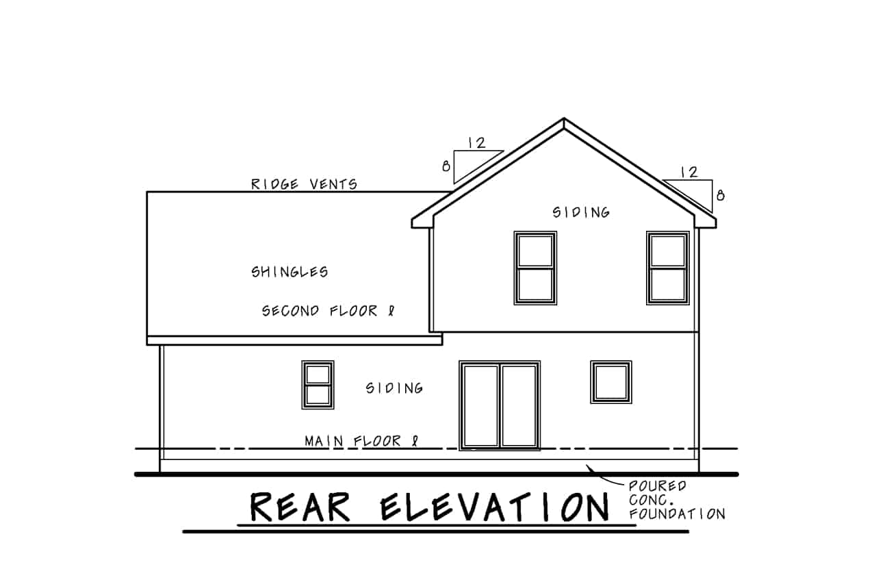 Home Plan Rear Elevation of this 3-Bedroom,1611 Sq Ft Plan -120-2746