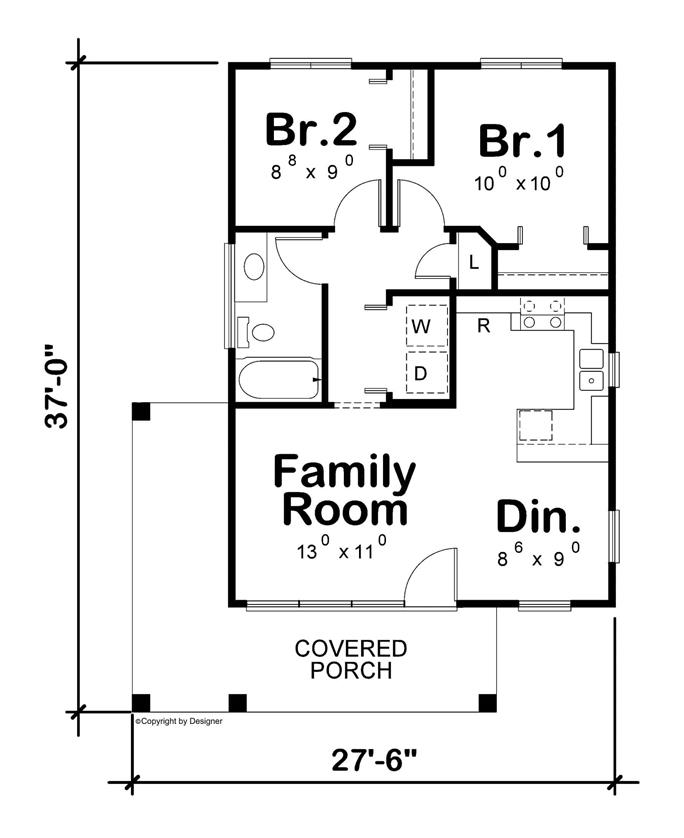 Small Guest House Plan - 2 Bedrms, 1 Baths - 682 Sq Ft - #120-2760