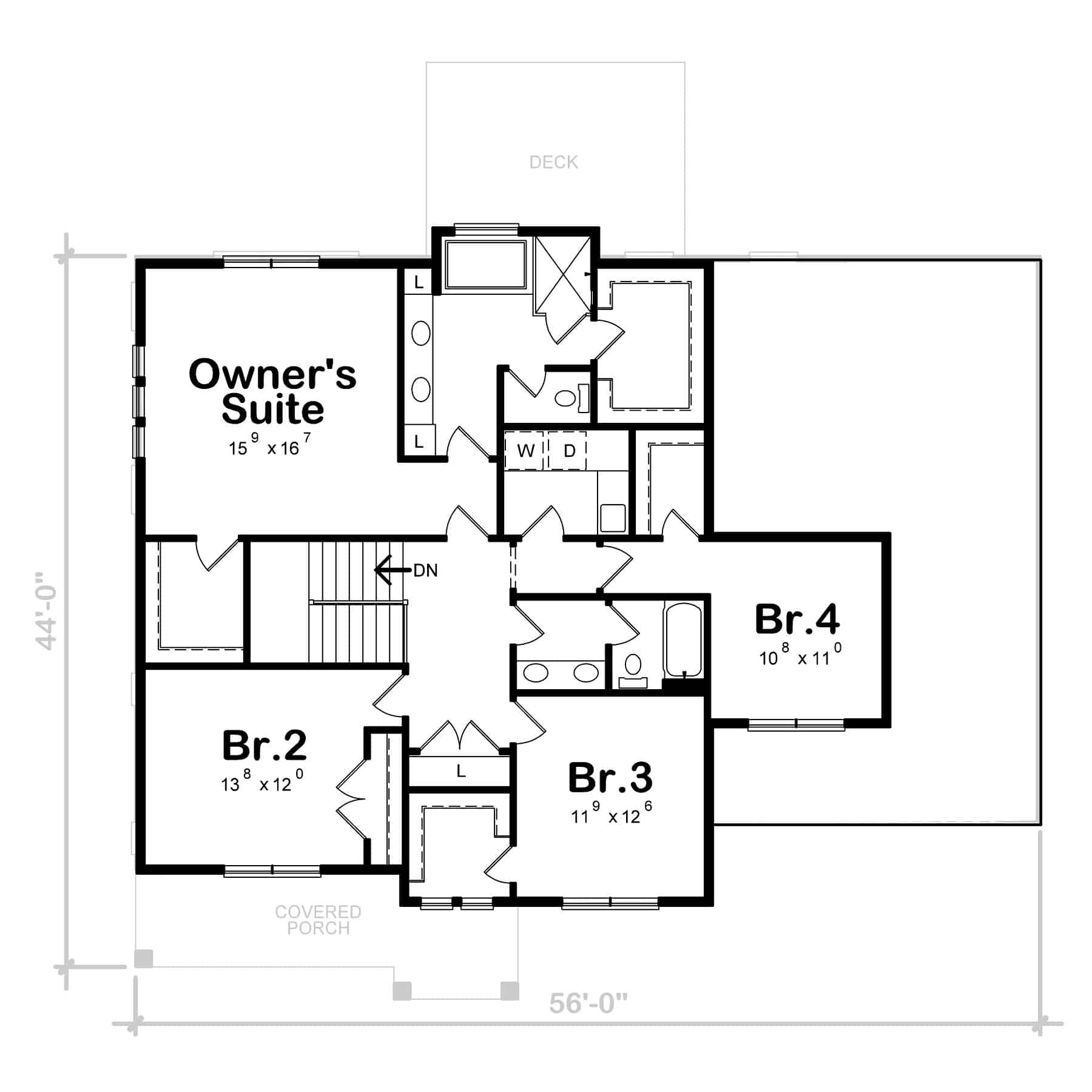 Upper Level of Craftsman Plan #120-2766