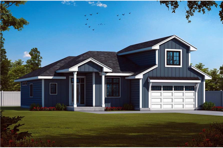 Front elevation of Barn Style home (ThePlanCollection: House Plan #120-2768)