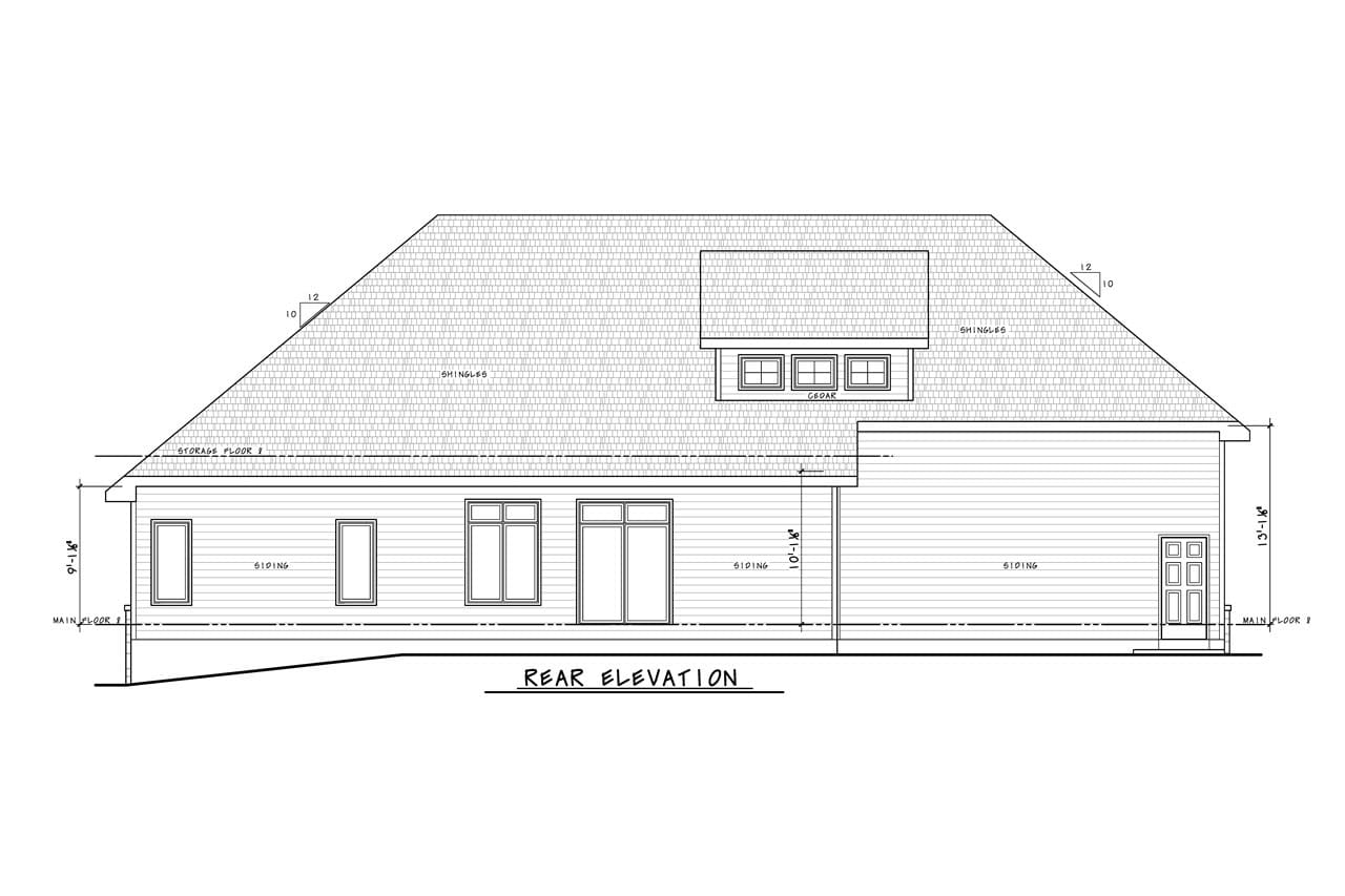 Home Plan Rear Elevation of this 2-Bedroom,1548 Sq Ft Plan -120-2823