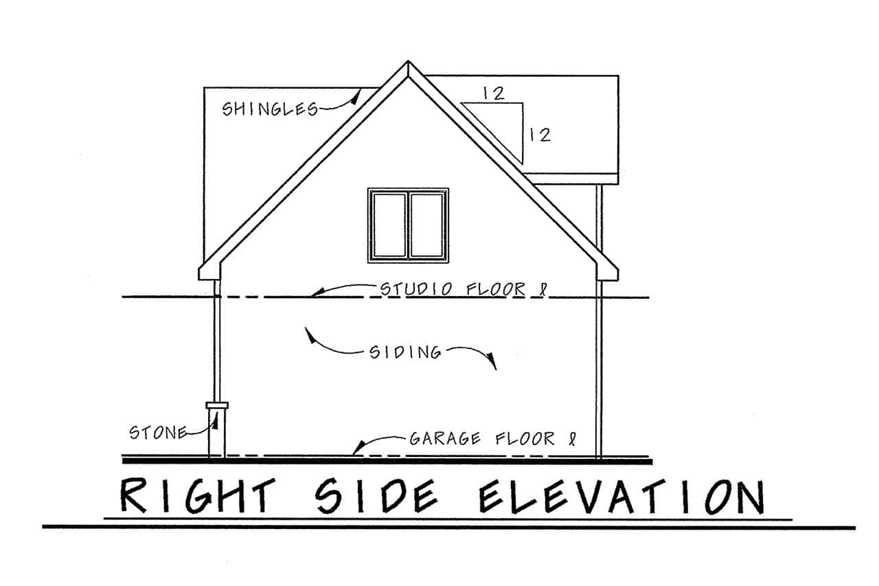 Home Plan Right Elevation of this 1-Bedroom,540 Sq Ft Plan -120-2824
