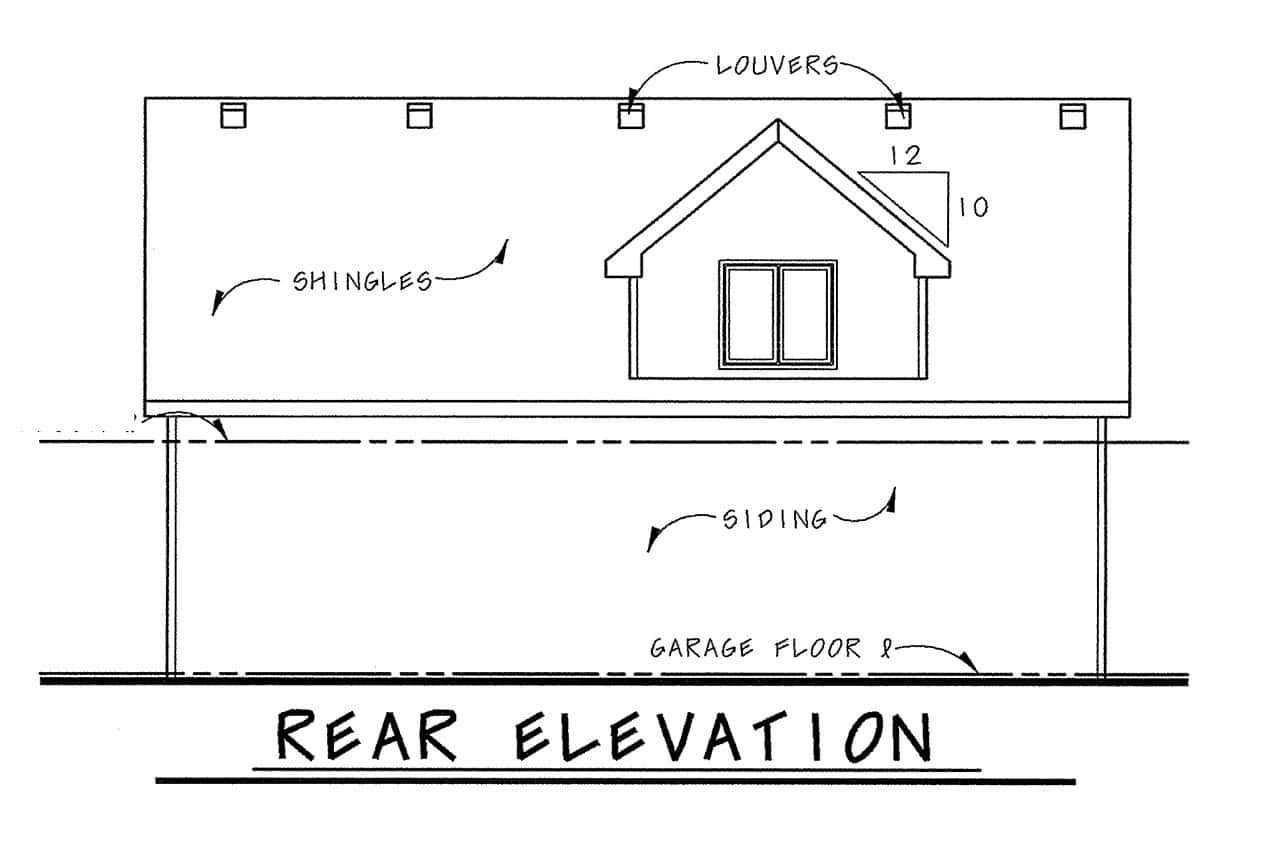 Home Plan Rear Elevation of this 1-Bedroom,540 Sq Ft Plan -120-2824