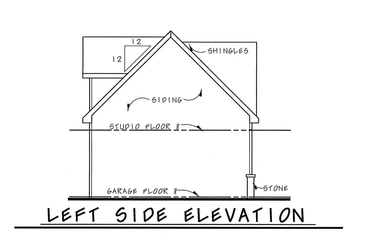 Home Plan Left Elevation of this 1-Bedroom,540 Sq Ft Plan -120-2824