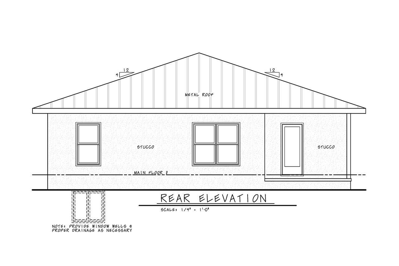 Home Plan Rear Elevation of this 3-Bedroom,1195 Sq Ft Plan -120-2832