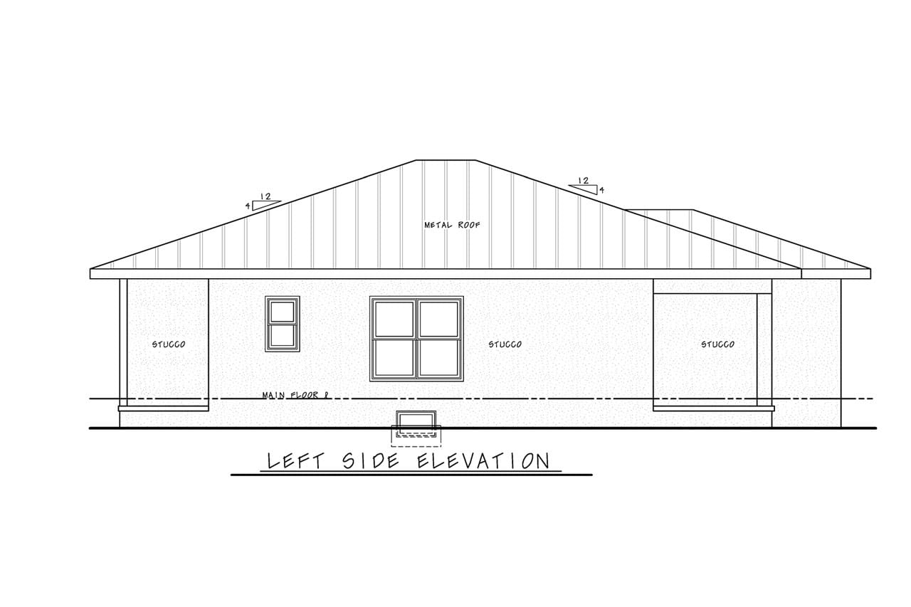 Home Plan Left Elevation of this 3-Bedroom,1195 Sq Ft Plan -120-2832