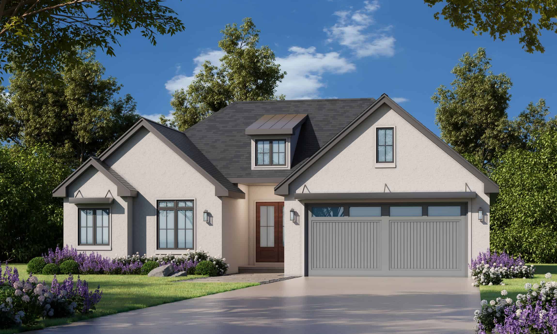 A Contemporary design with a clean horizontal roofline, attached garage, and covered front entry. 2 beds, 1,335 sq ft — Plan #120-2840.