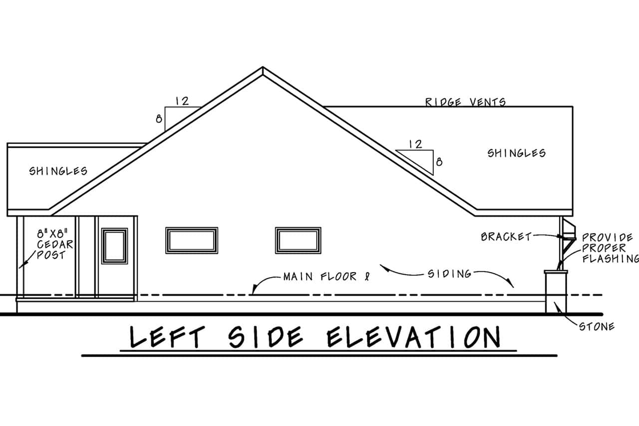 Home Plan Left Elevation of this 2-Bedroom,1470 Sq Ft Plan -120-2842