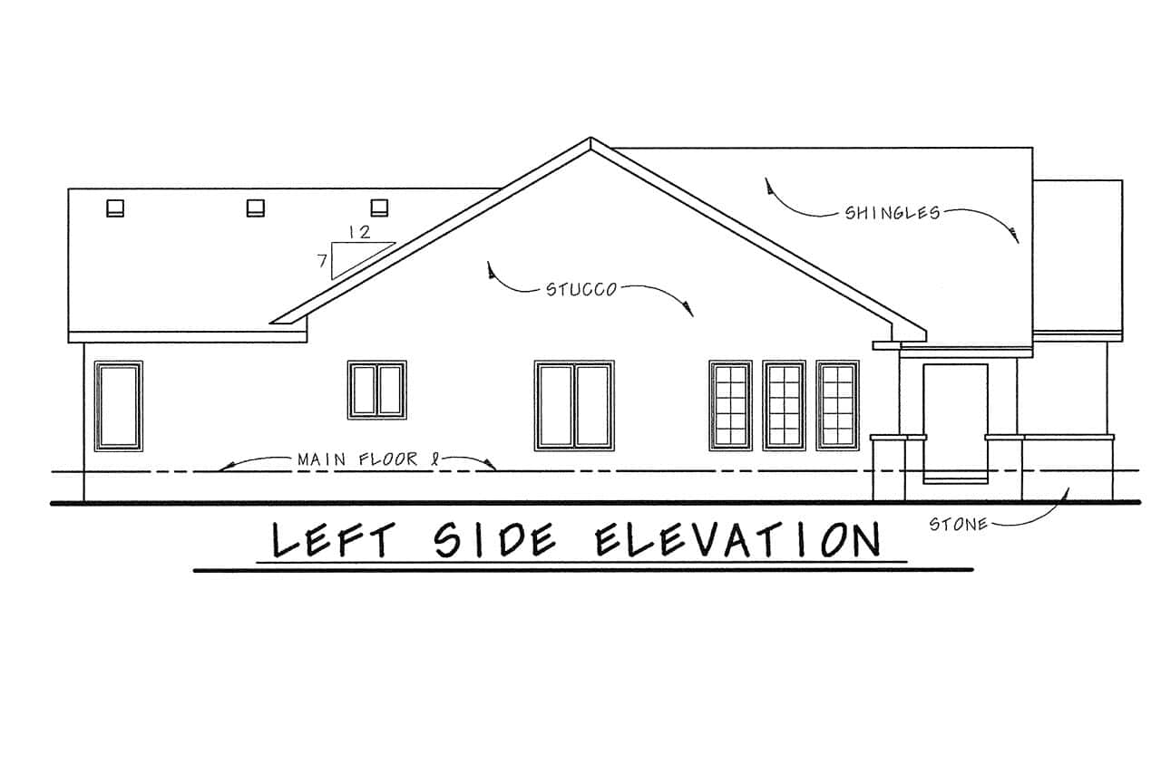 Home Plan Left Elevation of this 2-Bedroom,1469 Sq Ft Plan -120-2843