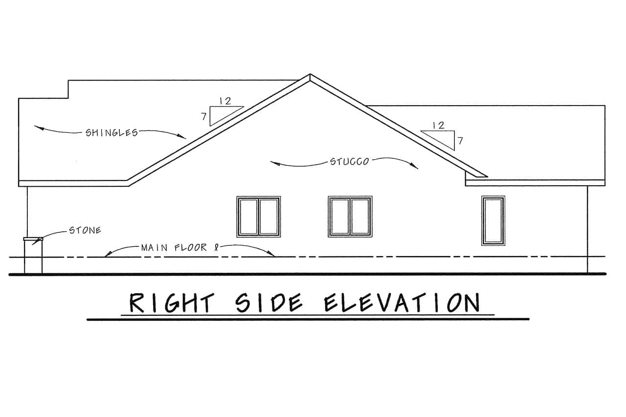 Home Plan Right Elevation of this 2-Bedroom,1469 Sq Ft Plan -120-2843