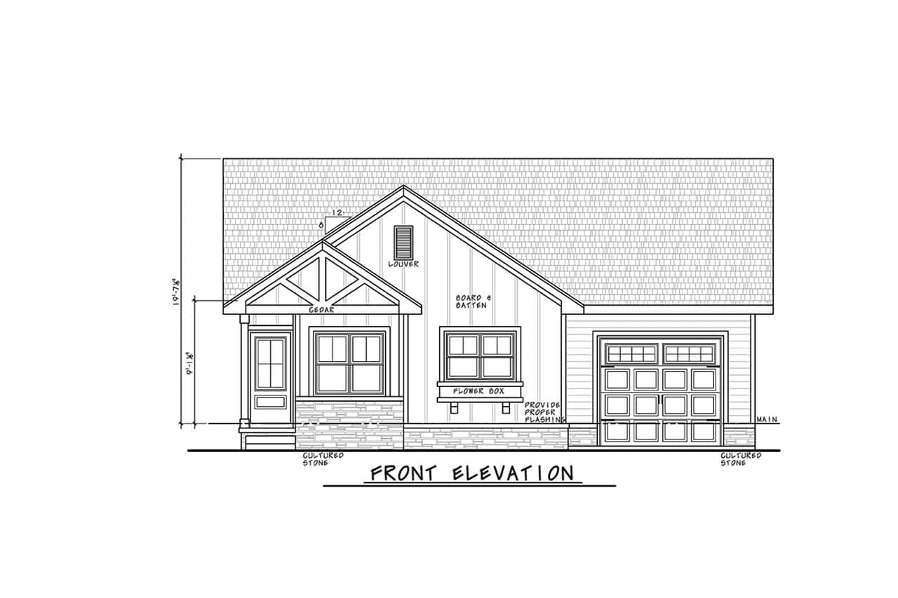 Home Plan Front Elevation of this 3-Bedroom,1300 Sq Ft Plan -120-2850