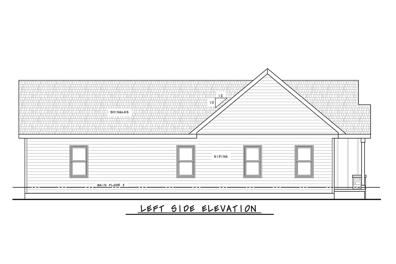 Home Plan Left Elevation of this 3-Bedroom,1300 Sq Ft Plan -120-2850