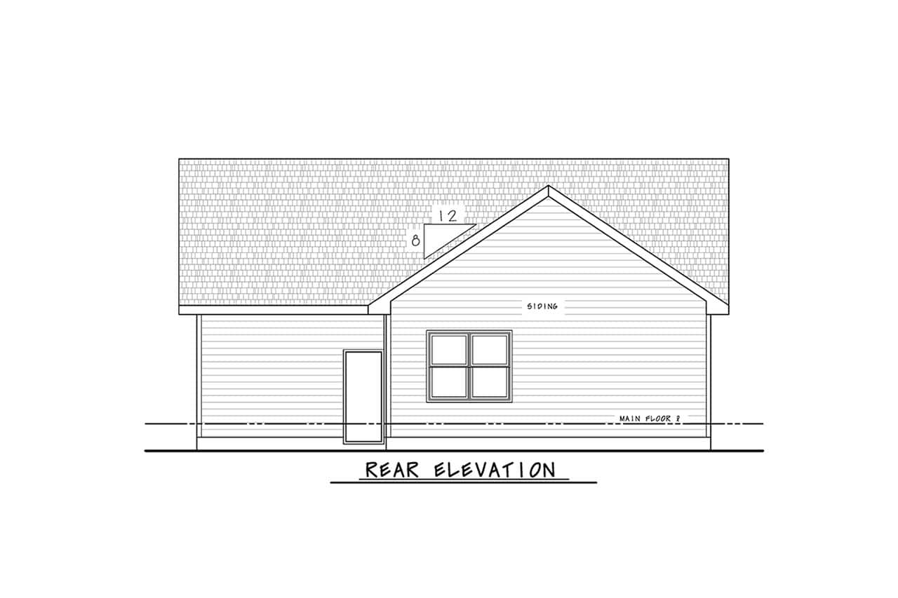 Home Plan Rear Elevation of this 3-Bedroom,1300 Sq Ft Plan -120-2850