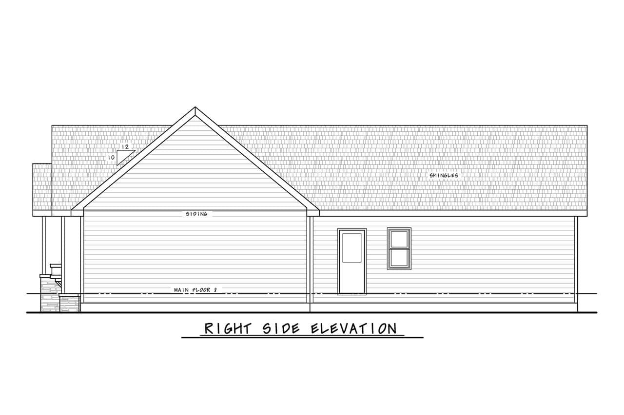 Home Plan Right Elevation of this 3-Bedroom,1300 Sq Ft Plan -120-2850