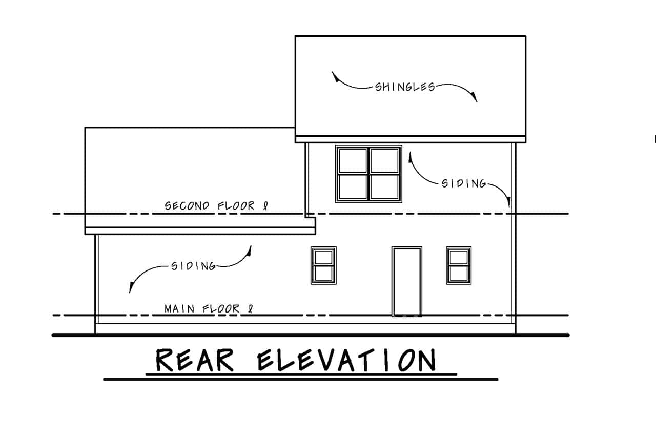 Home Plan Rear Elevation of this 3-Bedroom,1434 Sq Ft Plan -120-2851