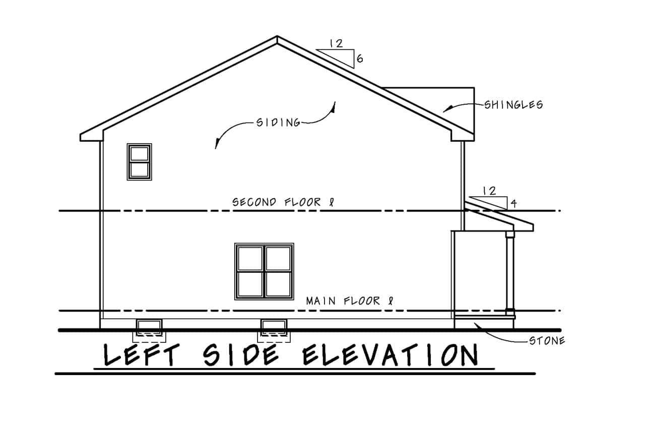 Home Plan Left Elevation of this 3-Bedroom,1434 Sq Ft Plan -120-2851