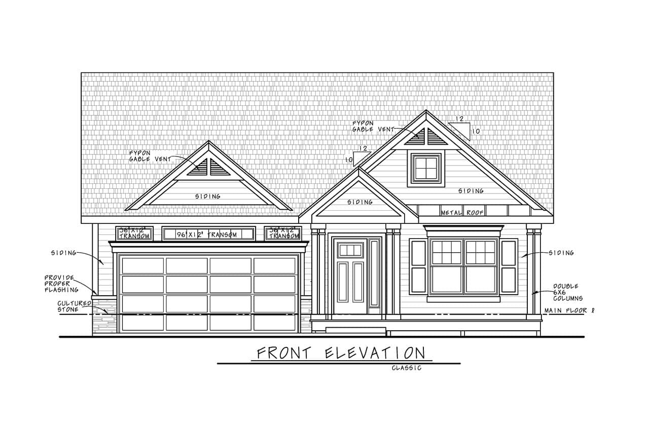Home Plan Front Elevation of this 2-Bedroom,1511 Sq Ft Plan -120-2856