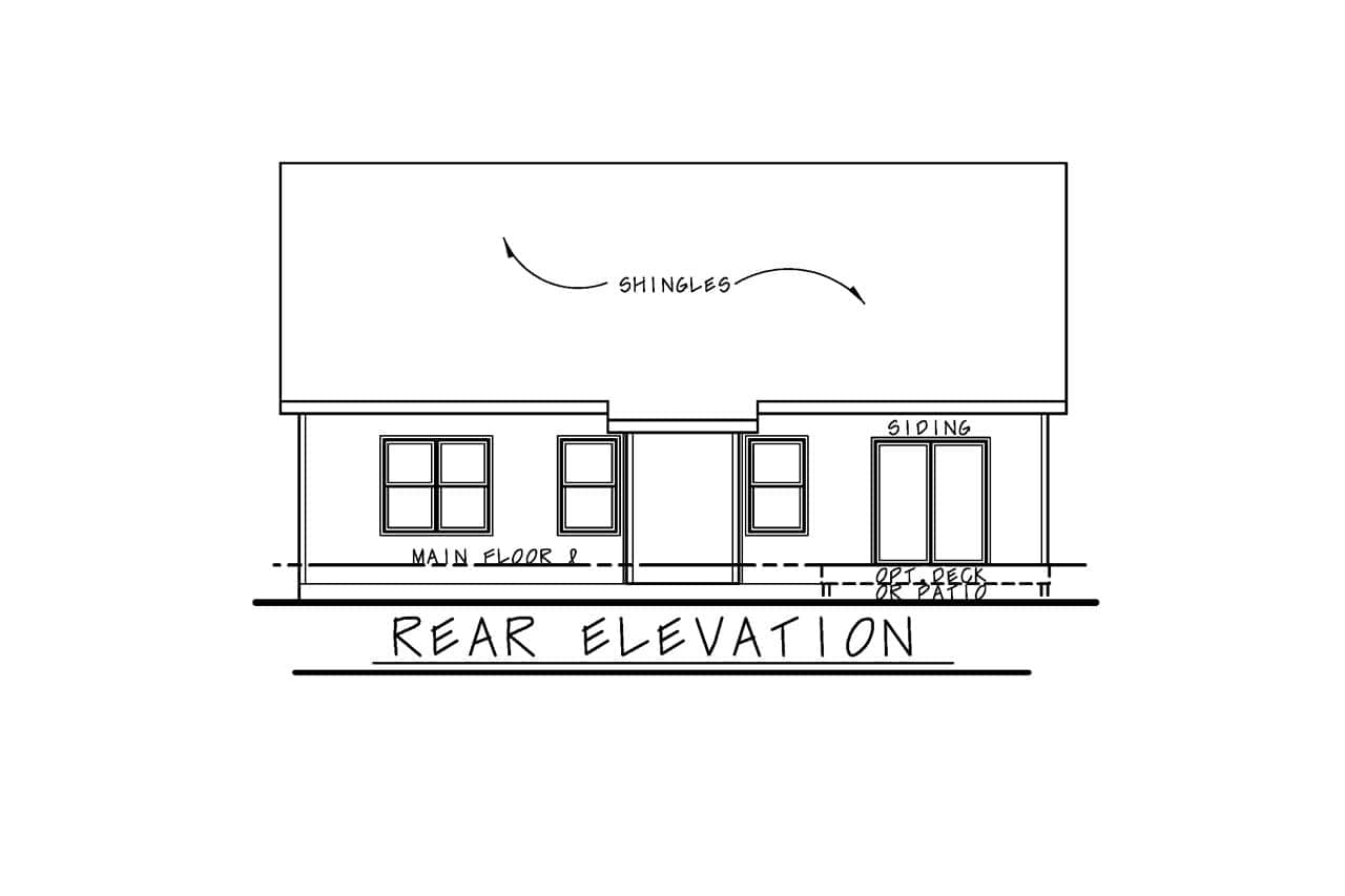 Home Plan Rear Elevation of this 2-Bedroom,1511 Sq Ft Plan -120-2856