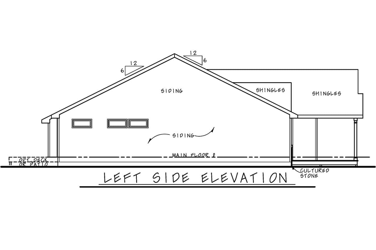 Home Plan Left Elevation of this 2-Bedroom,1511 Sq Ft Plan -120-2856