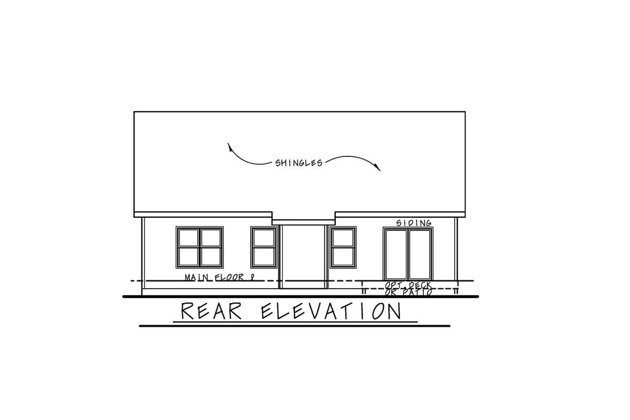 Home Plan Rear Elevation of this 2-Bedroom,1511 Sq Ft Plan -120-2857