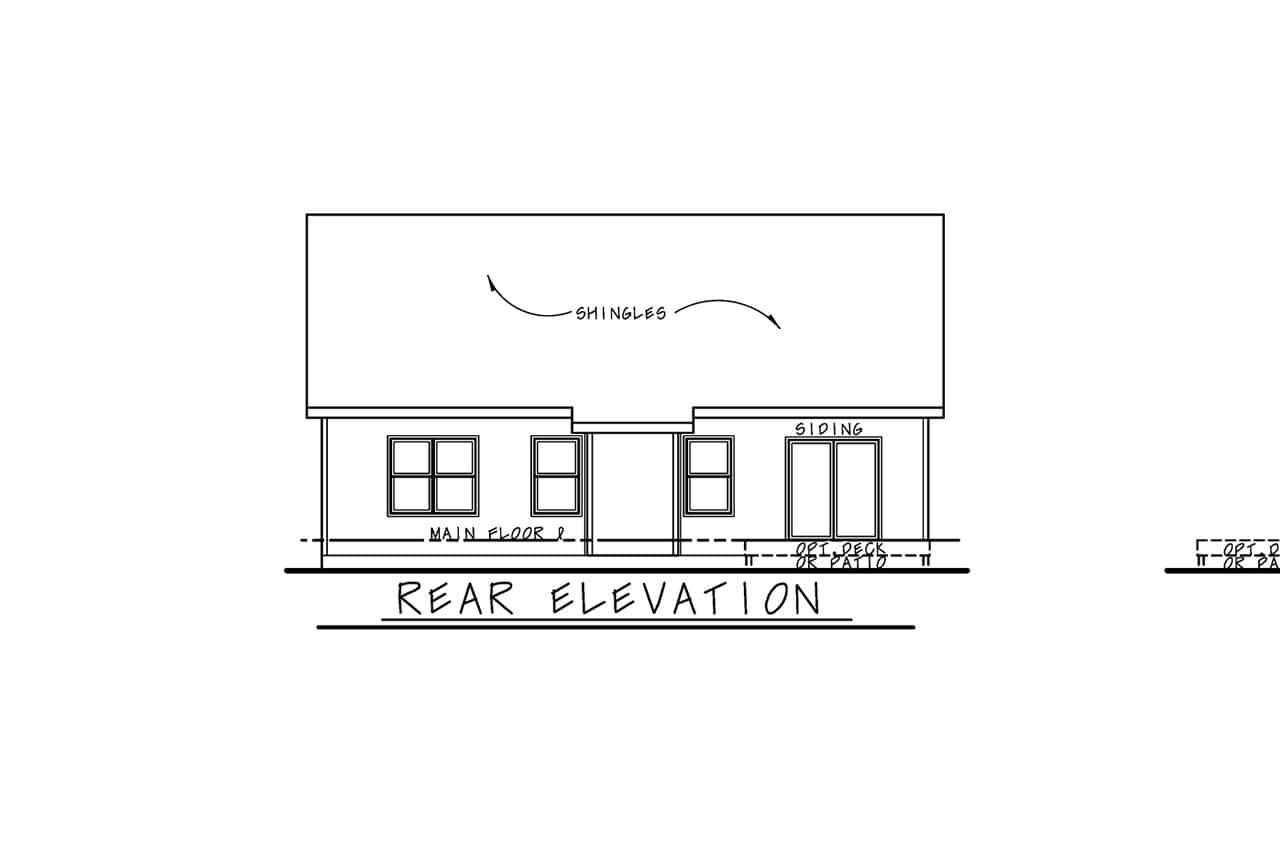 Home Plan Rear Elevation of this 2-Bedroom,1511 Sq Ft Plan -120-2858